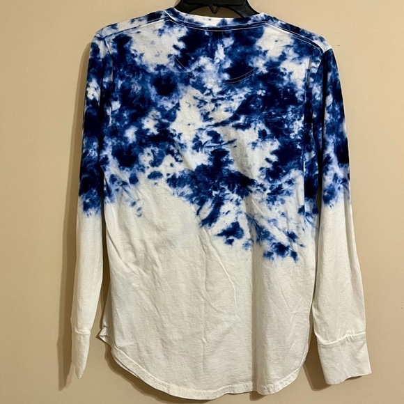 HOLLISTER Dark Blue/White Tie Dye Long Sleeve Curved Hem Tee 100% Cotton Size XS - Picture 3 of 12
